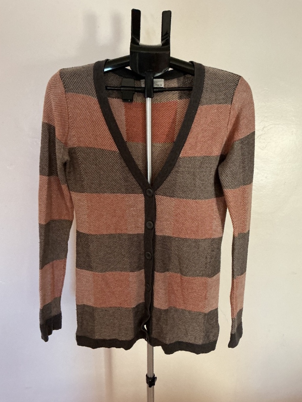 Women’s Small Forever21 Burnt Orange And Grey Button Up Long Sleeve Cardigan